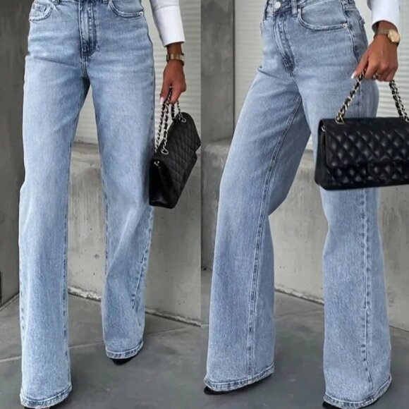 Light Wash Casual Women's Straight Leg Jeans With Pockets - Picture 3 of 4